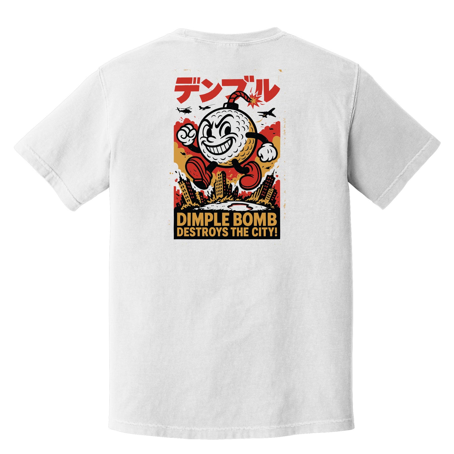 Dimple Bomb Destroys the City Tee - Japanese Golf Chaos