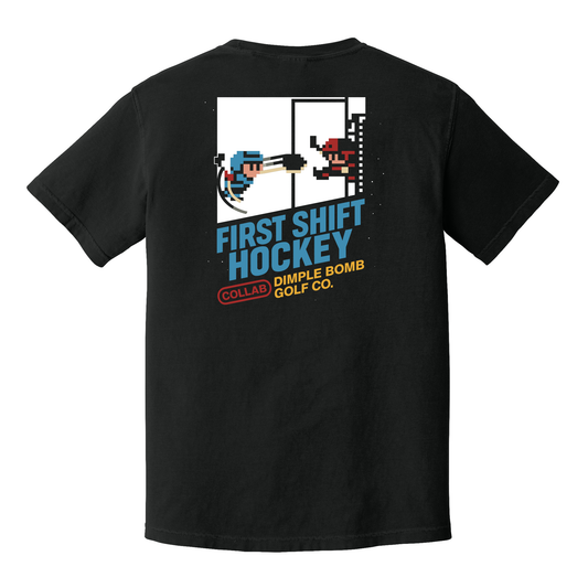 Dimple Bomb Golf x First Shift Hockey – 8 Bit Faceoff Tee
